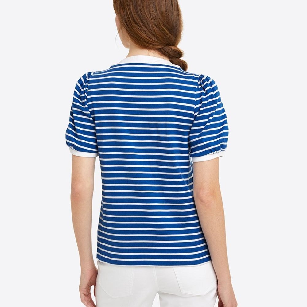 Draper James Puff Sleeve T-Shirt in Blue Nautical Stripe XS NWT - Picture 7 of 7